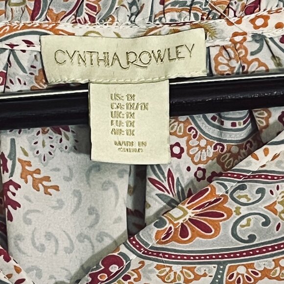 Cynthia Rowley Red & Orange Paisley Flutter Sleeve Blouse 1X - Picture 4 of 6